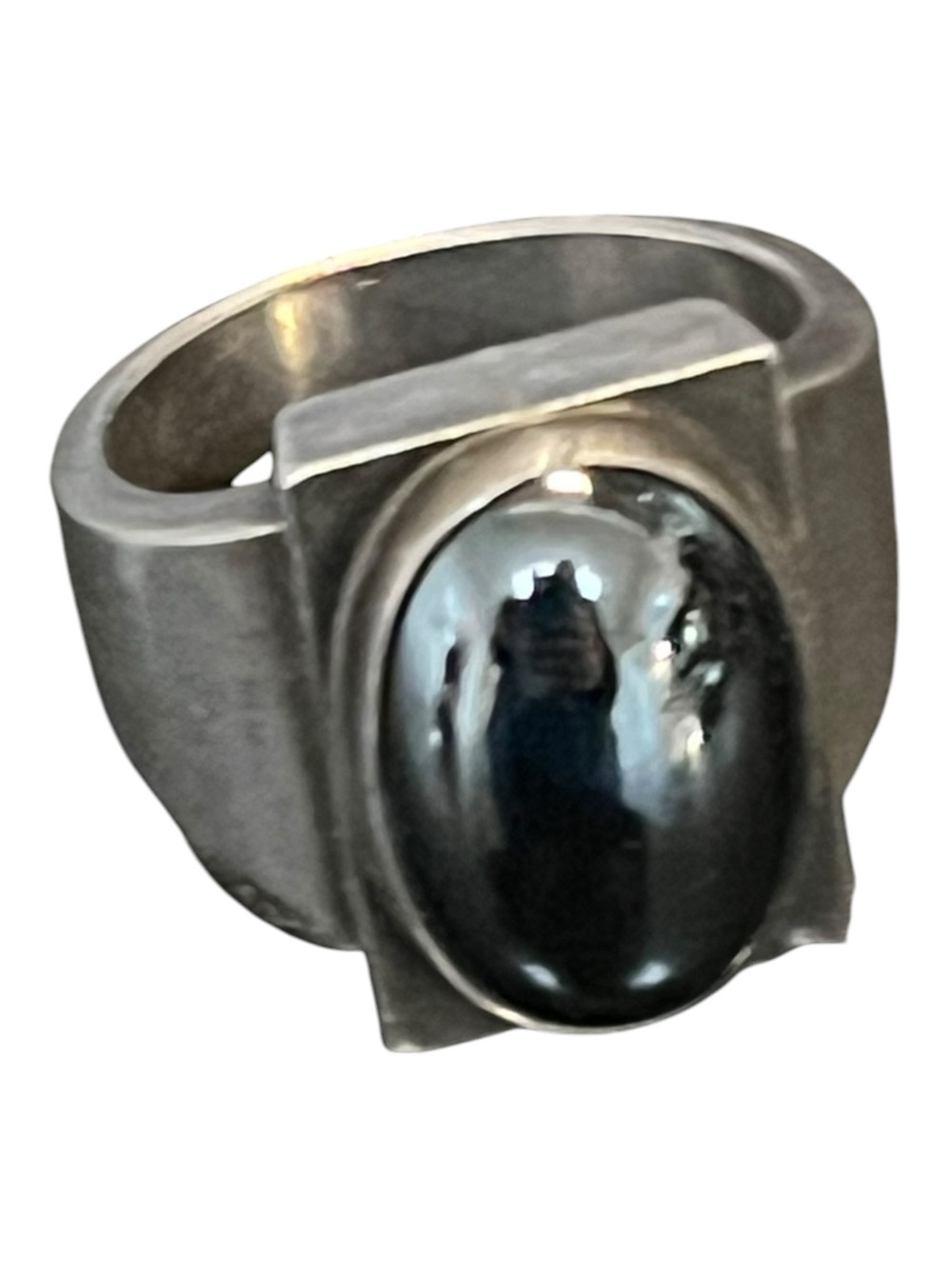 Georg Jensen Denmark Vintage Sterling Silver Modernist Hematite Ring 84A